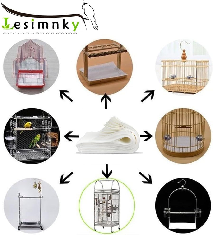 120 Pieces Bird Cage Liners-11'' X 17''Disposable Non-Woven Bird Cage Paper Liners Precut Absorbent Fecal Tray Cages Cushion Pad Mat Cuttable Pet Animal Cages Cushion for Parrot (White)