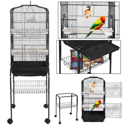 59'' Bird Cage Large Wrought Iron Cage for Cockatiel Sun Conure Parakeet with Rolling Stand
