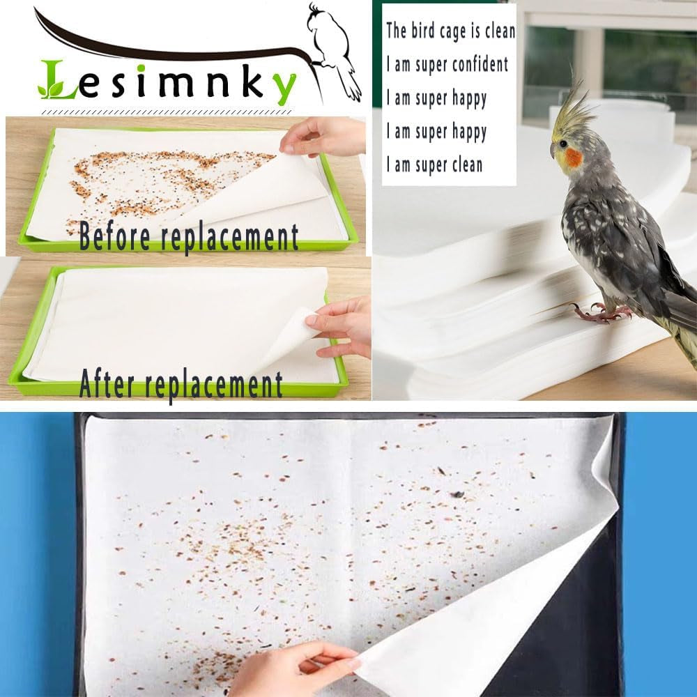 120 Pieces Bird Cage Liners-11'' X 17''Disposable Non-Woven Bird Cage Paper Liners Precut Absorbent Fecal Tray Cages Cushion Pad Mat Cuttable Pet Animal Cages Cushion for Parrot (White)