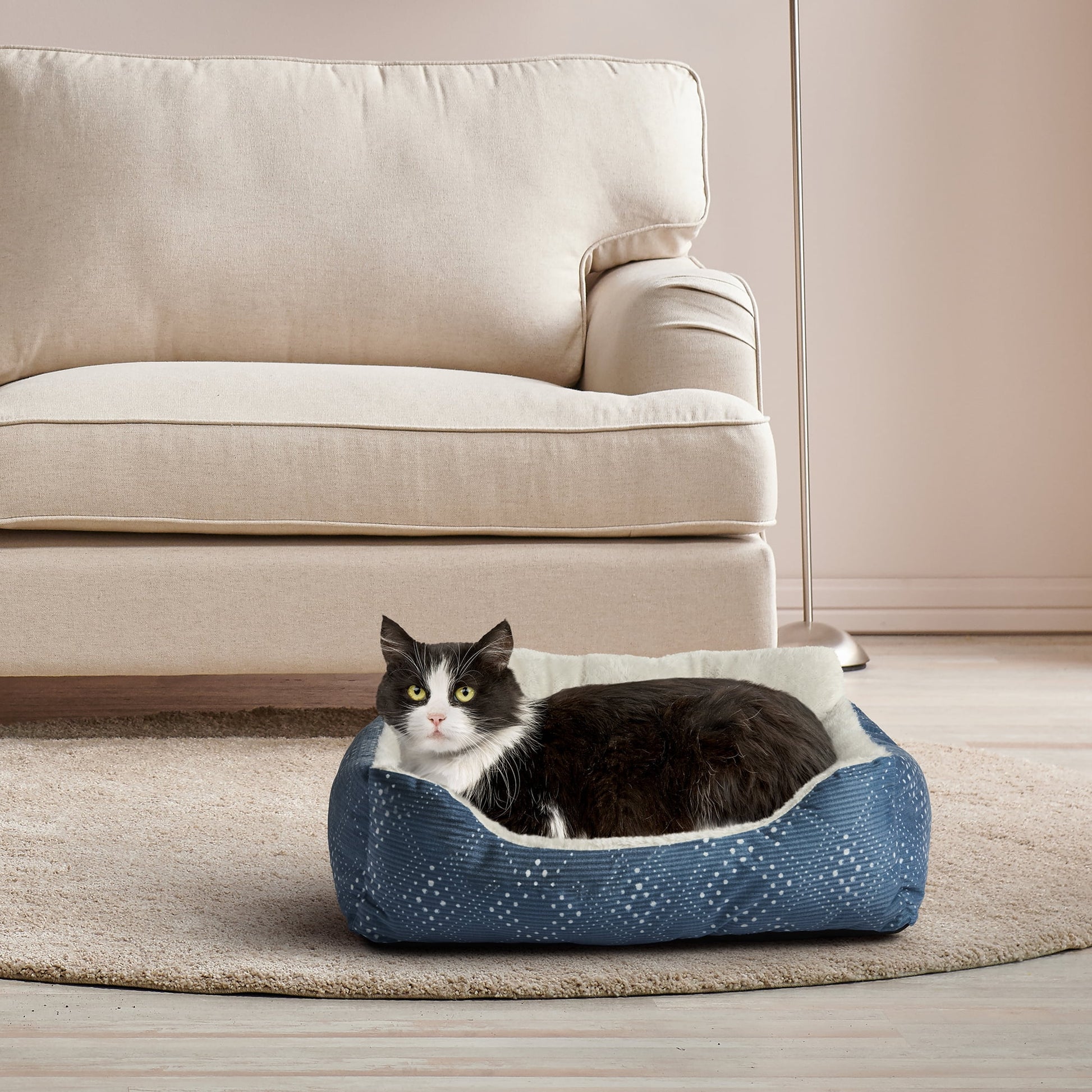 Puppy Dog Bed, Plush Bolster Dog for Small Dogs, Small, 21" X 17", Blue