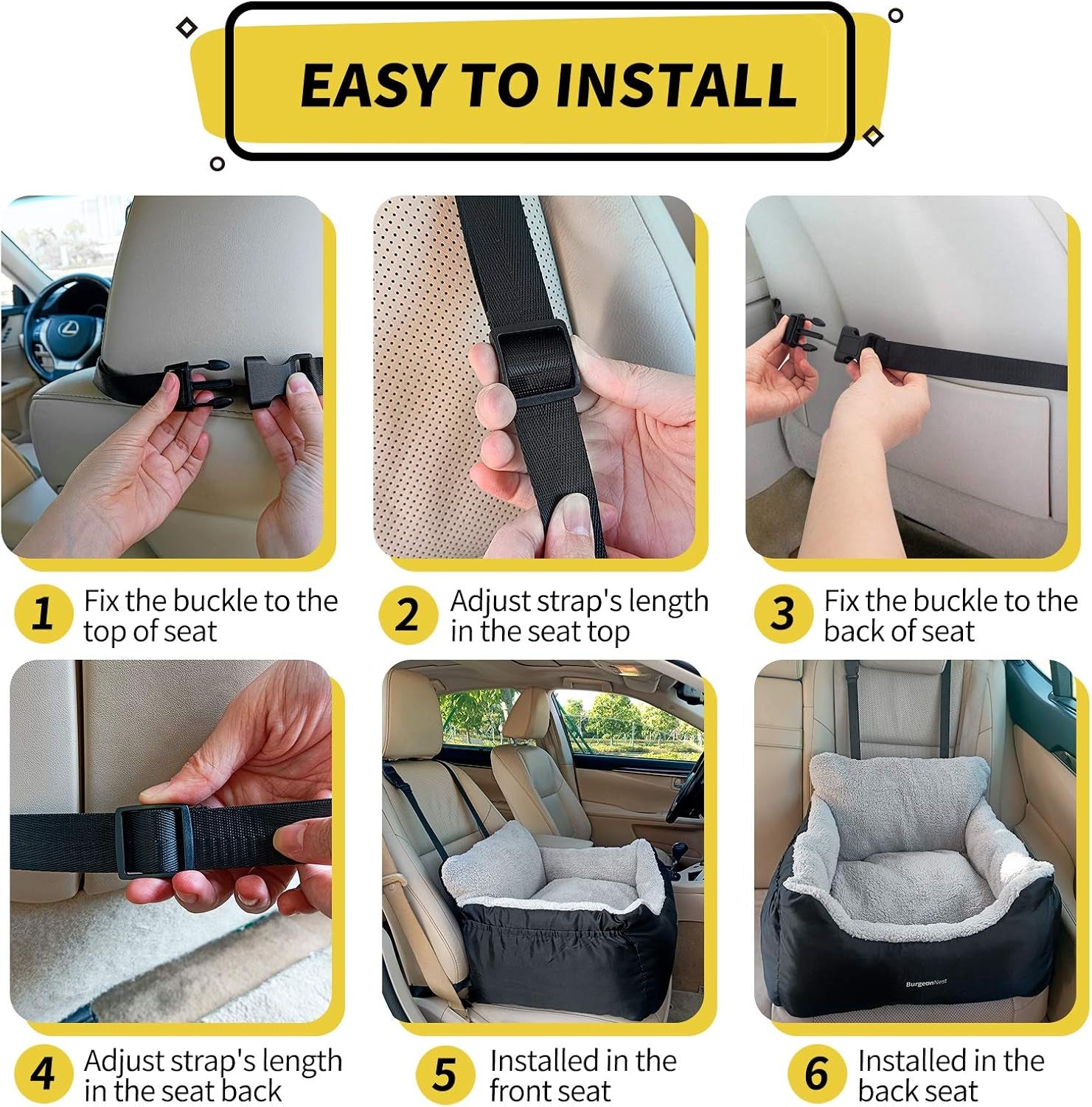 Dog Car Seat for Small Dogs, Soft Pet Car Travel Home Bed under 25 Lbs, Fully Detachable and Washable Cat Booster Carseats with Storage Pockets and Clip-On Leash Portable Carrier,Black