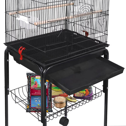 59'' Bird Cage Large Wrought Iron Cage for Cockatiel Sun Conure Parakeet with Rolling Stand