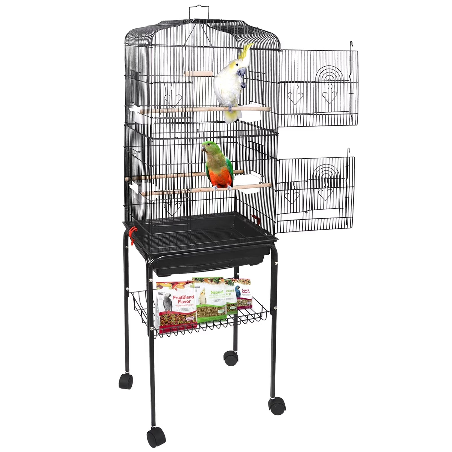 59'' Bird Cage Large Wrought Iron Cage for Cockatiel Sun Conure Parakeet with Rolling Stand