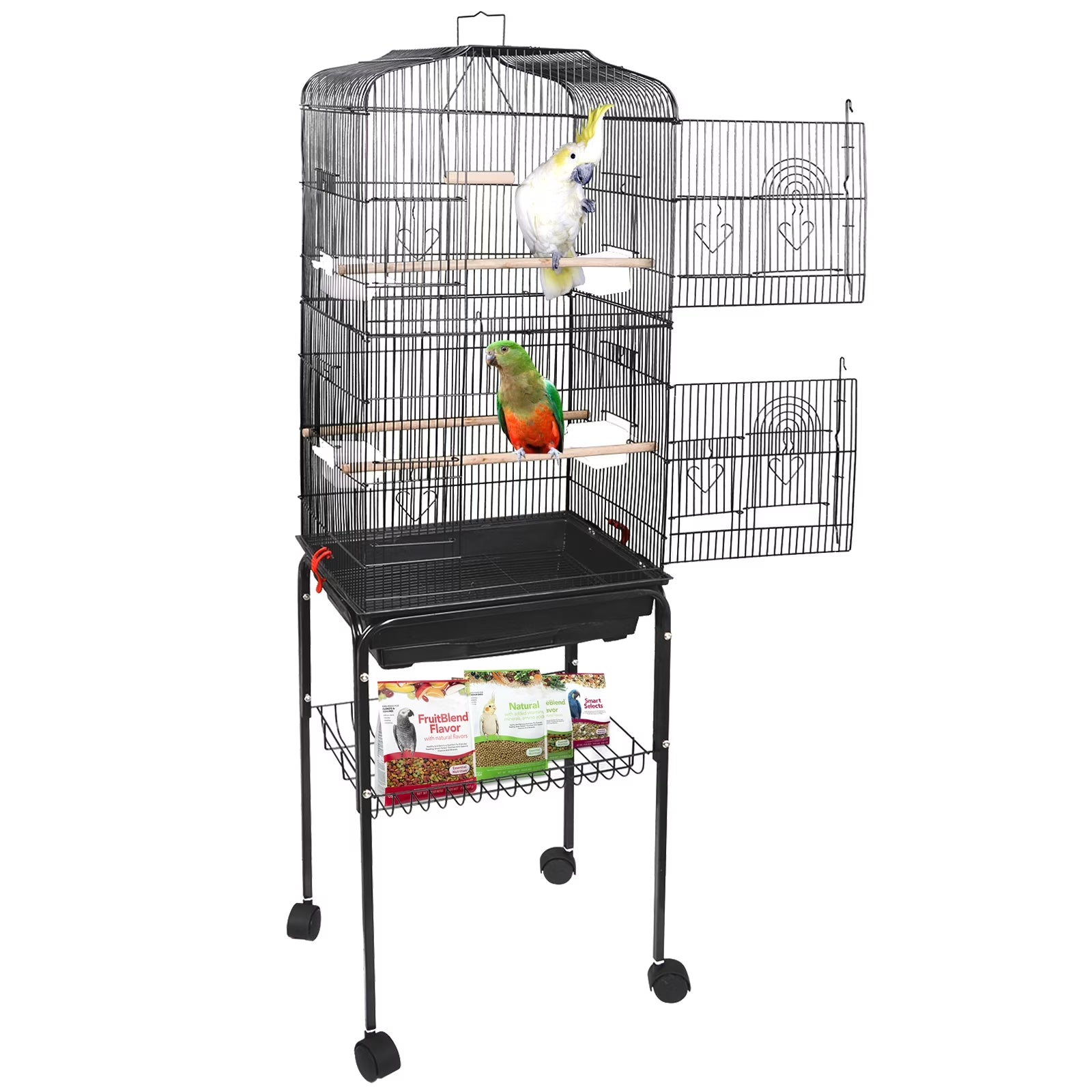 59'' Bird Cage Large Wrought Iron Cage for Cockatiel Sun Conure Parakeet with Rolling Stand