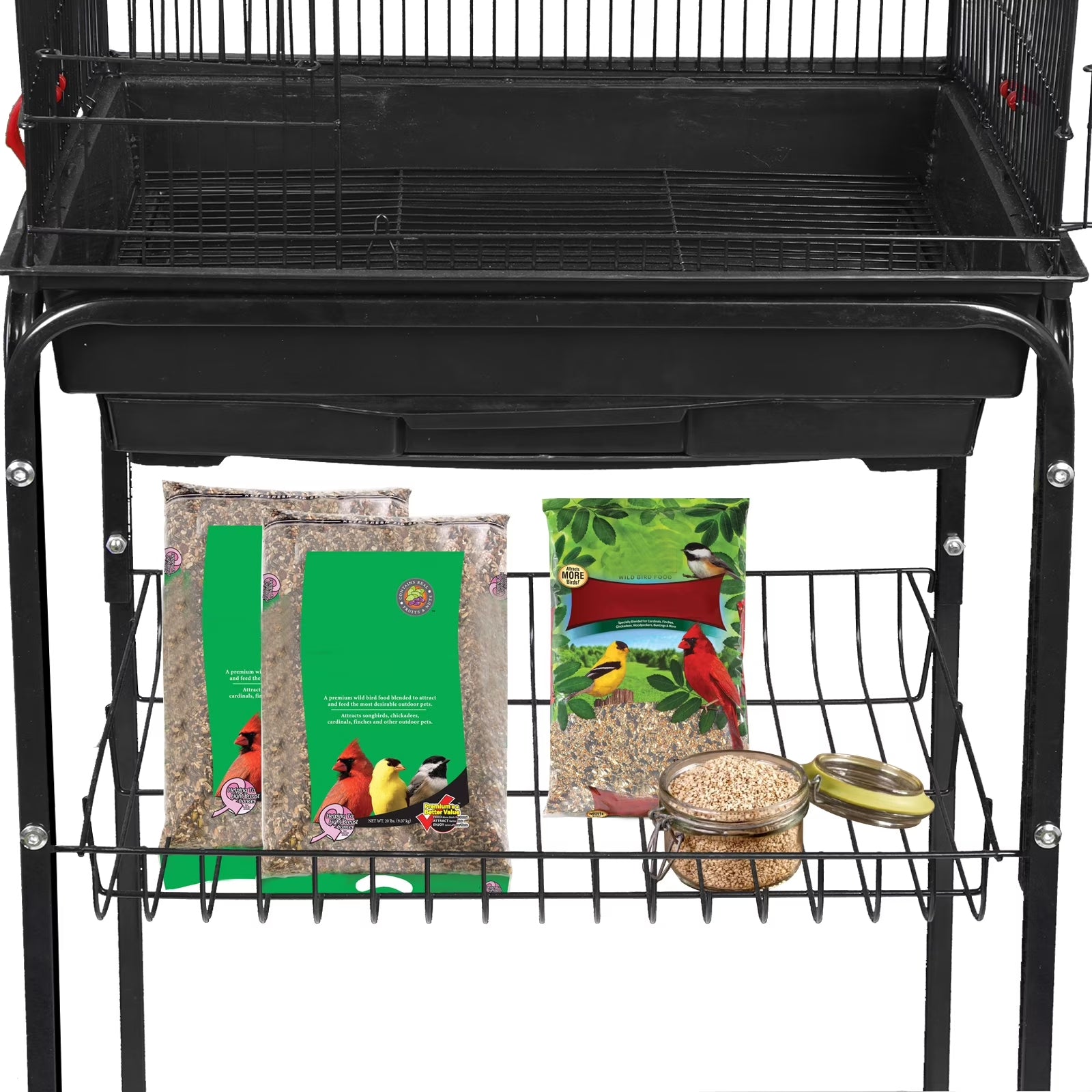 59'' Bird Cage Large Wrought Iron Cage for Cockatiel Sun Conure Parakeet with Rolling Stand